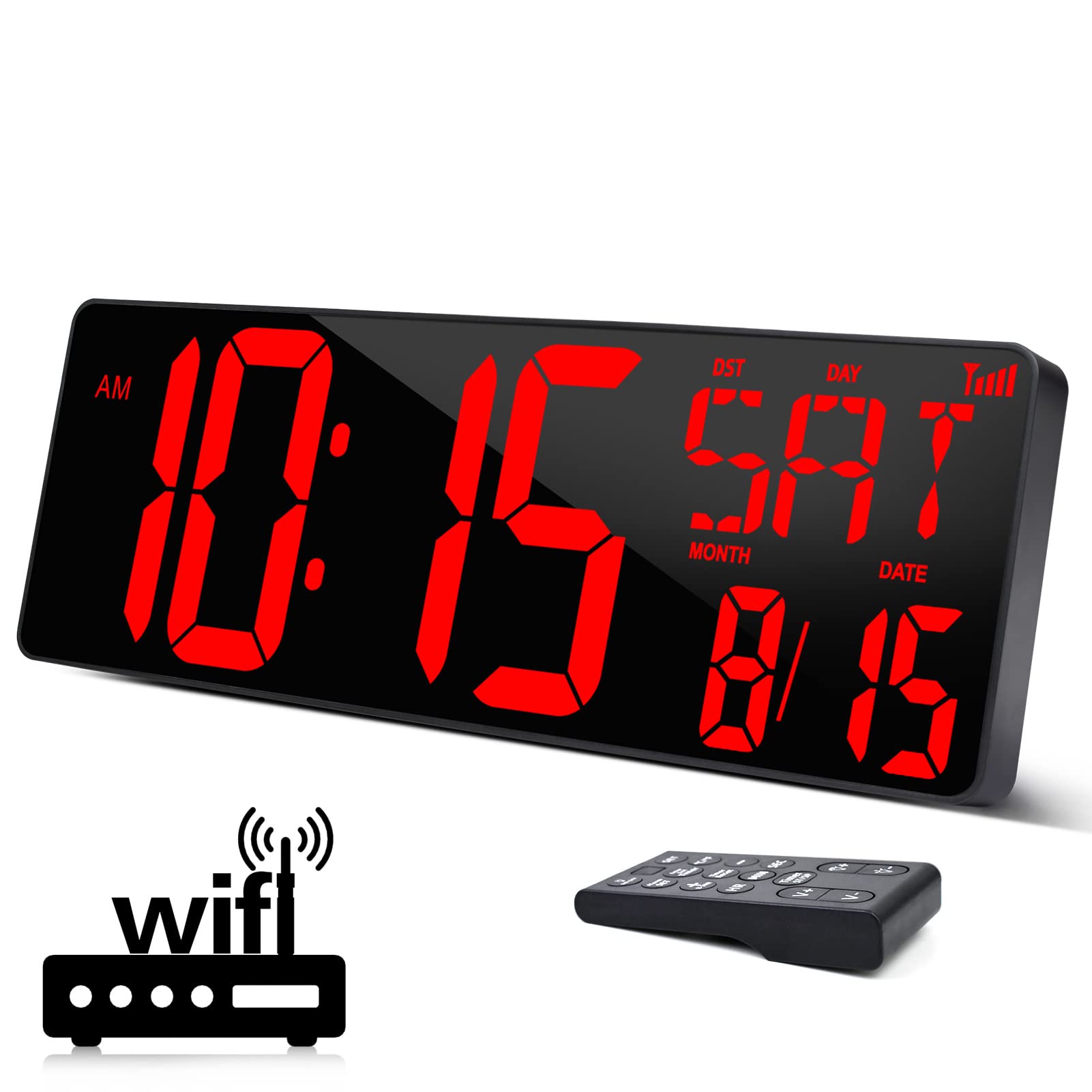 XREXS 16.5-Inch Large WiFi-Synced Digital Wall Clock