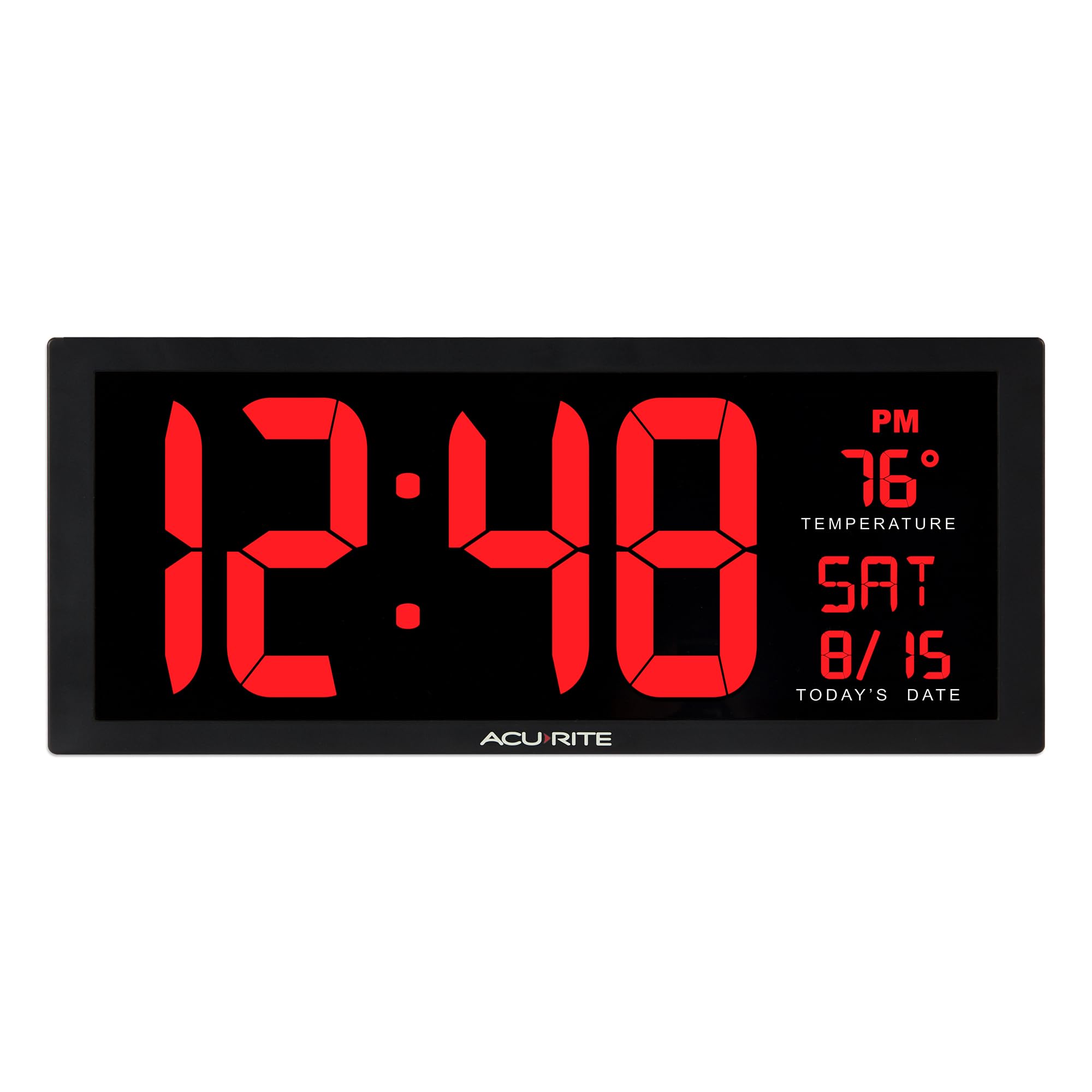 AcuRite 1|5" Large Oversized Digital LED Wall Clock with Date & Indoor Temperature Display